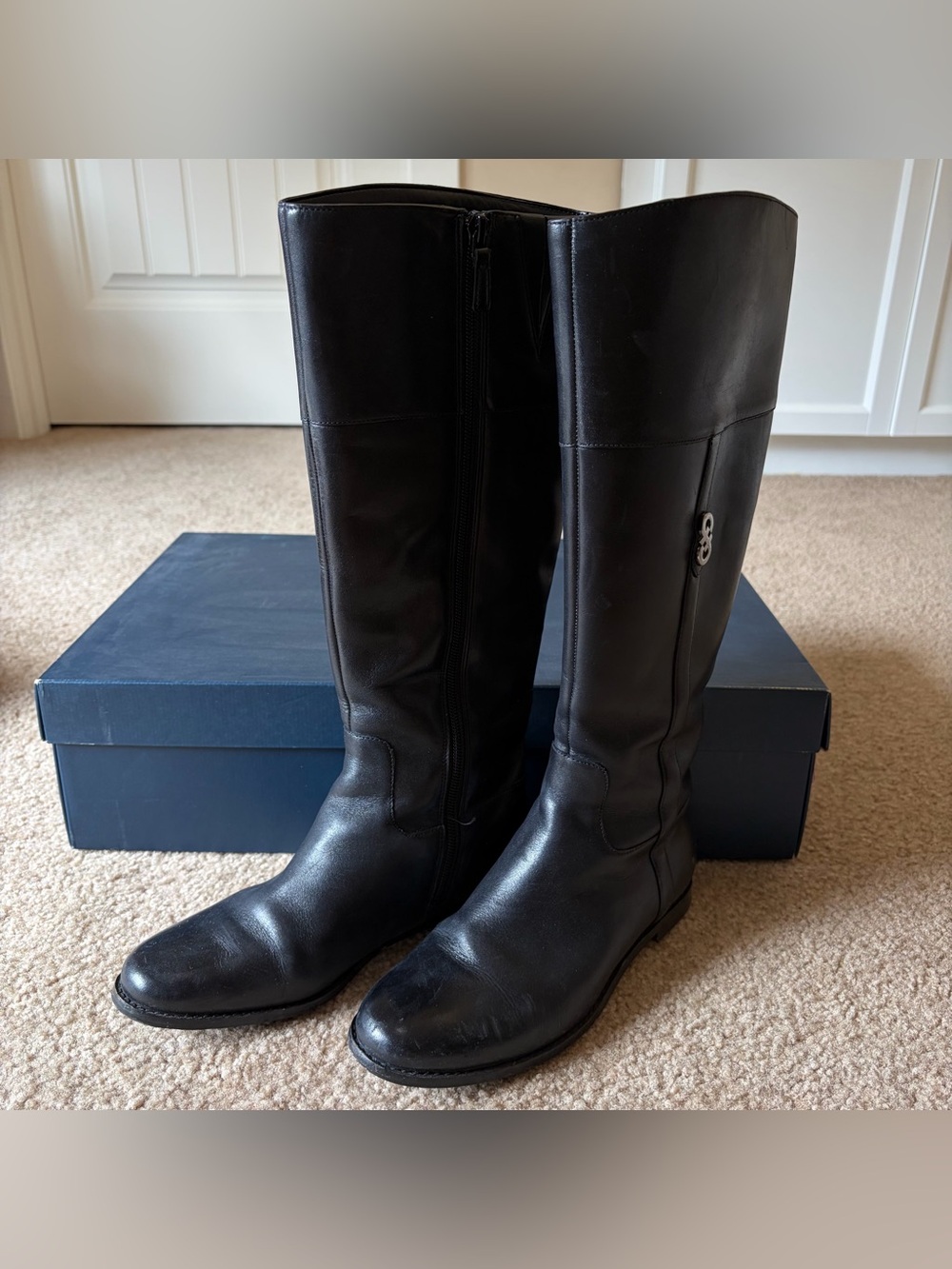 Cole Haan Rigby Riding Boot II Women 5.5B Black Leather Knee High W00503 Box